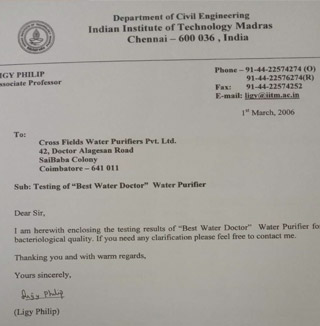 Water Test Certificate IIT Madras